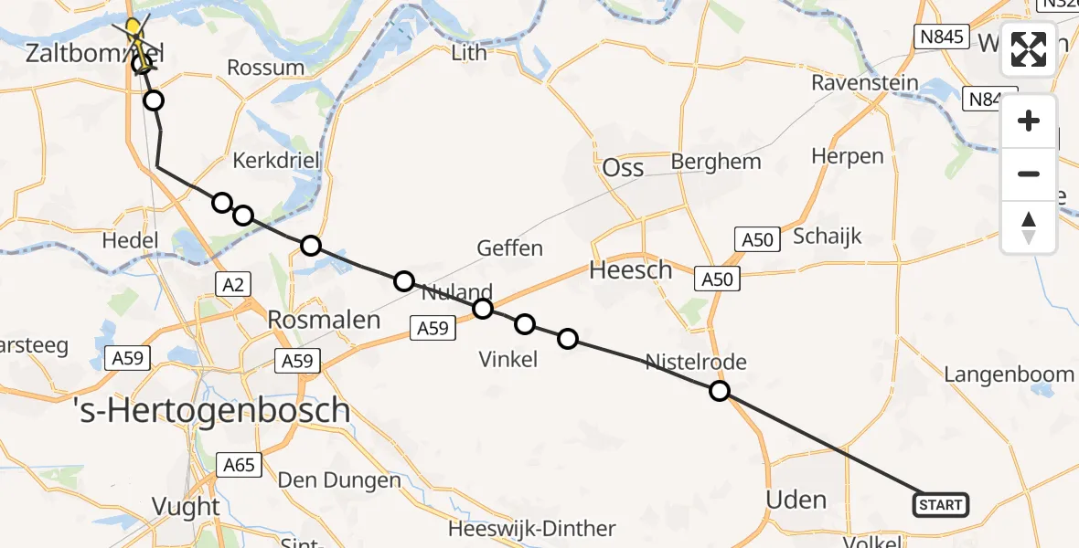 Routekaart van de vlucht: Lifeliner 3 naar Zaltbommel