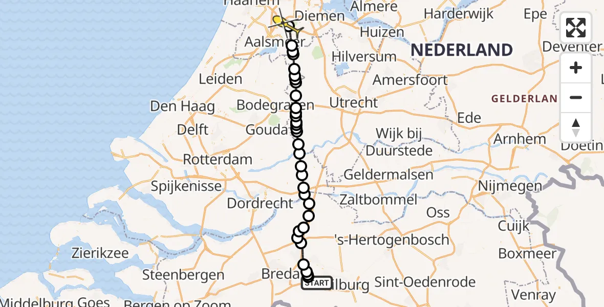 Routekaart van de vlucht: Politieheli naar Schiphol