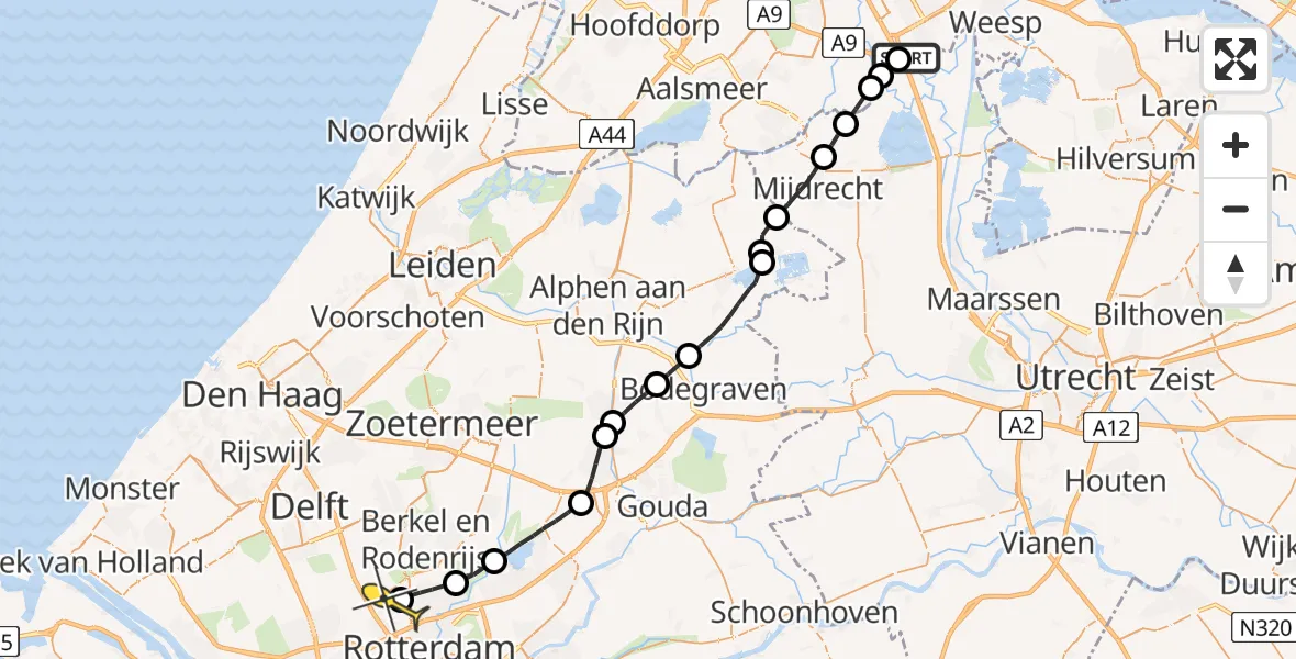 Routekaart van de vlucht: Lifeliner 2 naar Rotterdam The Hague Airport