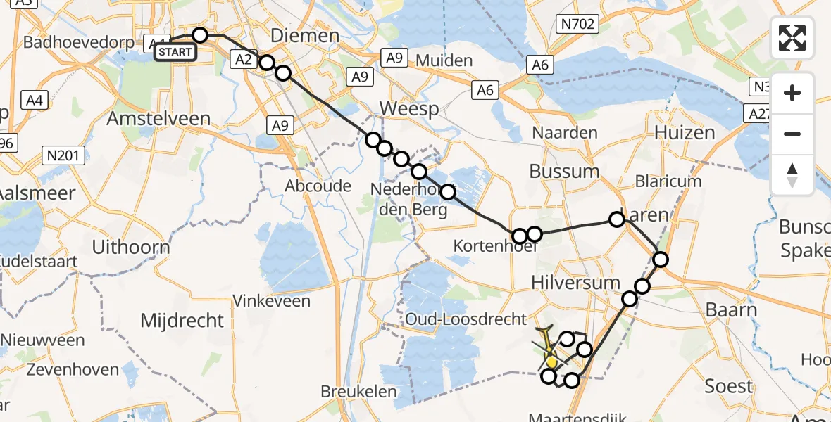 Routekaart van de vlucht: Lifeliner 1 naar Vliegveld Hilversum