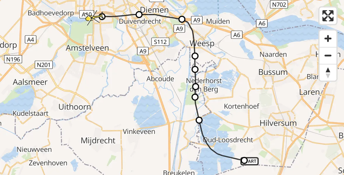 Routekaart van de vlucht: Lifeliner 1 naar VU Medisch Centrum Amsterdam