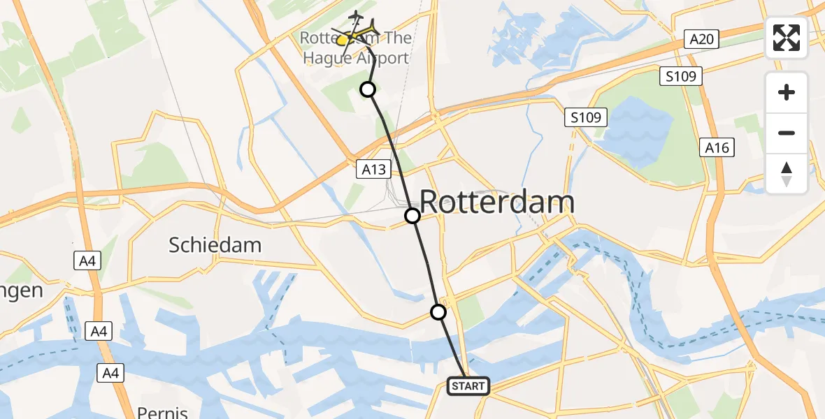 Routekaart van de vlucht: Lifeliner 2 naar Rotterdam The Hague Airport