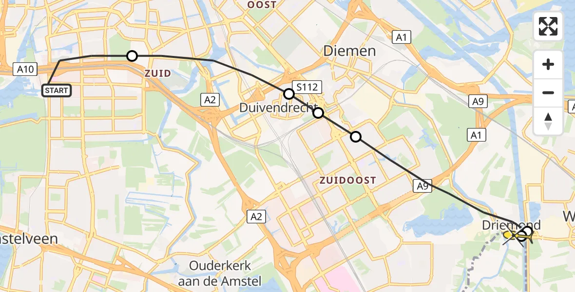 Routekaart van de vlucht: Lifeliner 1 naar Amsterdam