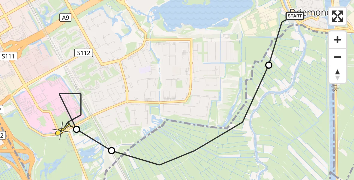 Routekaart van de vlucht: Lifeliner 1 naar Academisch Medisch Centrum (AMC)