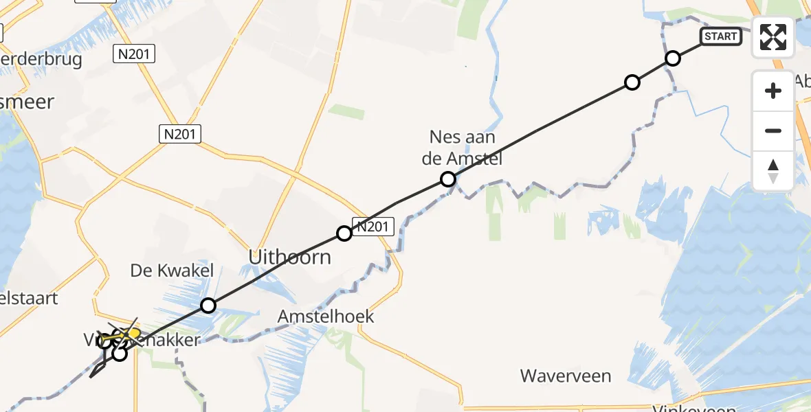 Routekaart van de vlucht: Lifeliner 1 naar De Kwakel