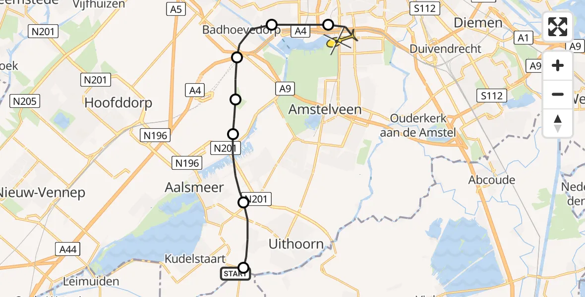 Routekaart van de vlucht: Lifeliner 1 naar VU Medisch Centrum Amsterdam