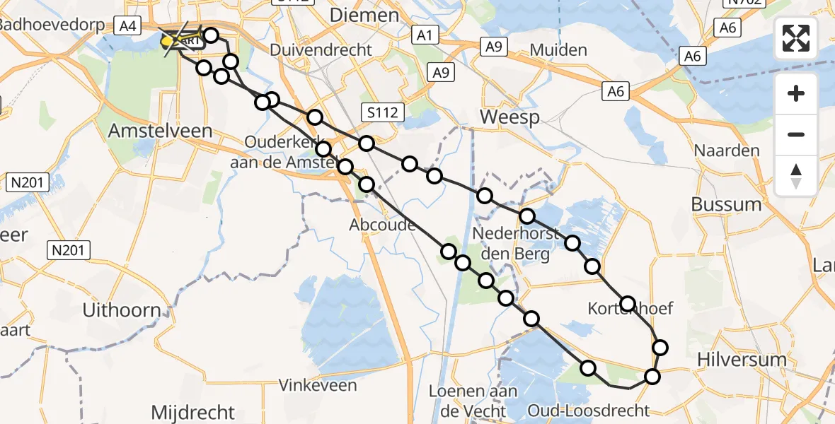 Routekaart van de vlucht: Lifeliner 1 naar VU Medisch Centrum Amsterdam