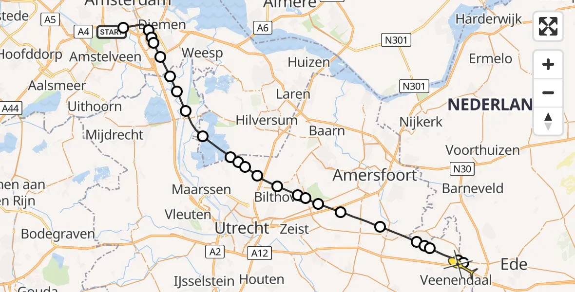 Routekaart van de vlucht: Lifeliner 1 naar Veenendaal