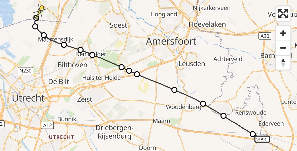 Routekaart van de vlucht: Lifeliner 1 naar Vliegveld Hilversum