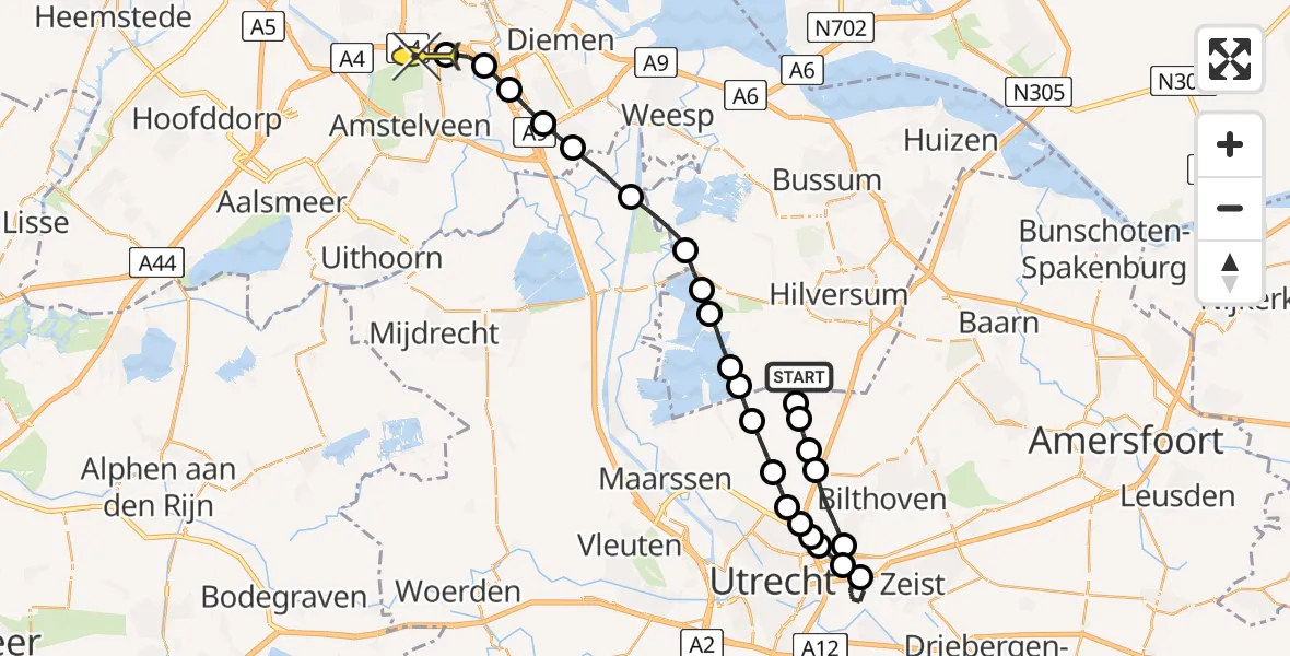 Routekaart van de vlucht: Lifeliner 1 naar VU Medisch Centrum Amsterdam