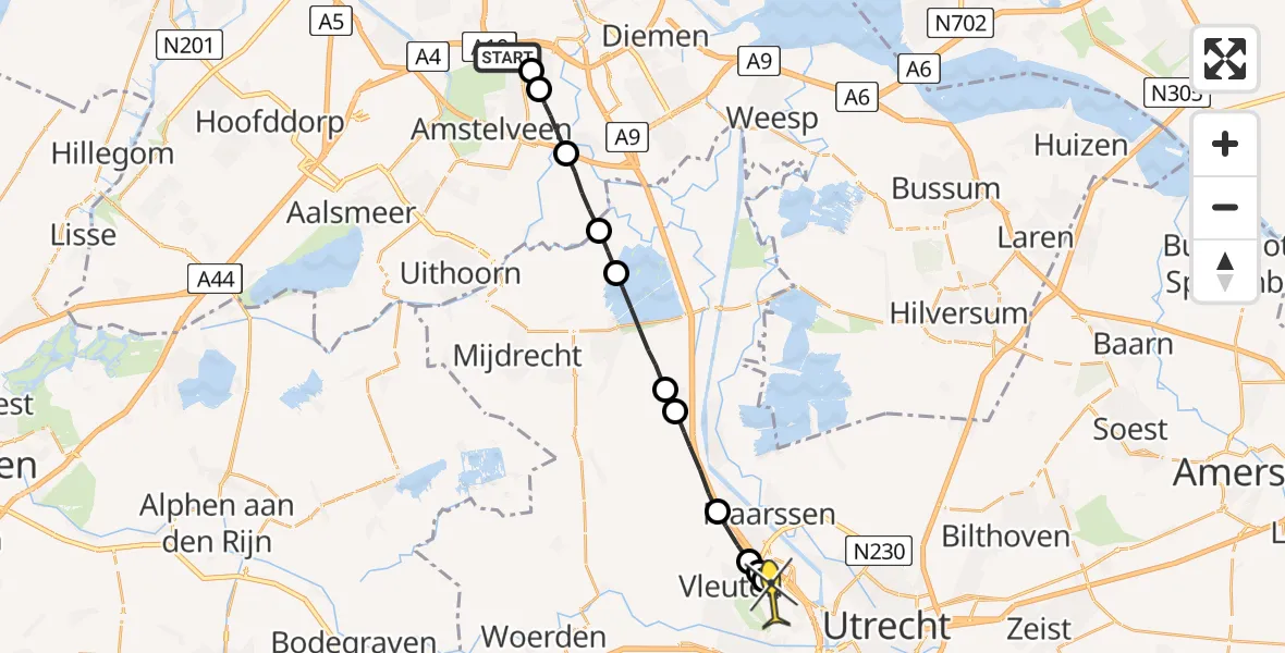 Routekaart van de vlucht: Lifeliner 1 naar Utrecht