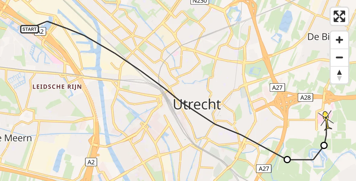 Routekaart van de vlucht: Lifeliner 1 naar Universitair Medisch Centrum Utrecht