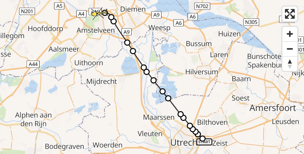 Routekaart van de vlucht: Lifeliner 1 naar VU Medisch Centrum Amsterdam