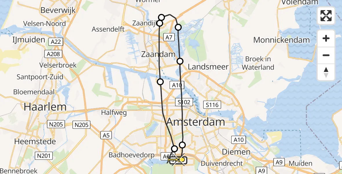 Routekaart van de vlucht: Lifeliner 1 naar VU Medisch Centrum Amsterdam