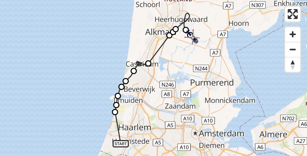 Vluchtroute Politiehelikopter Vogelenzang - Ursem, 05 mei 2022, 08:56