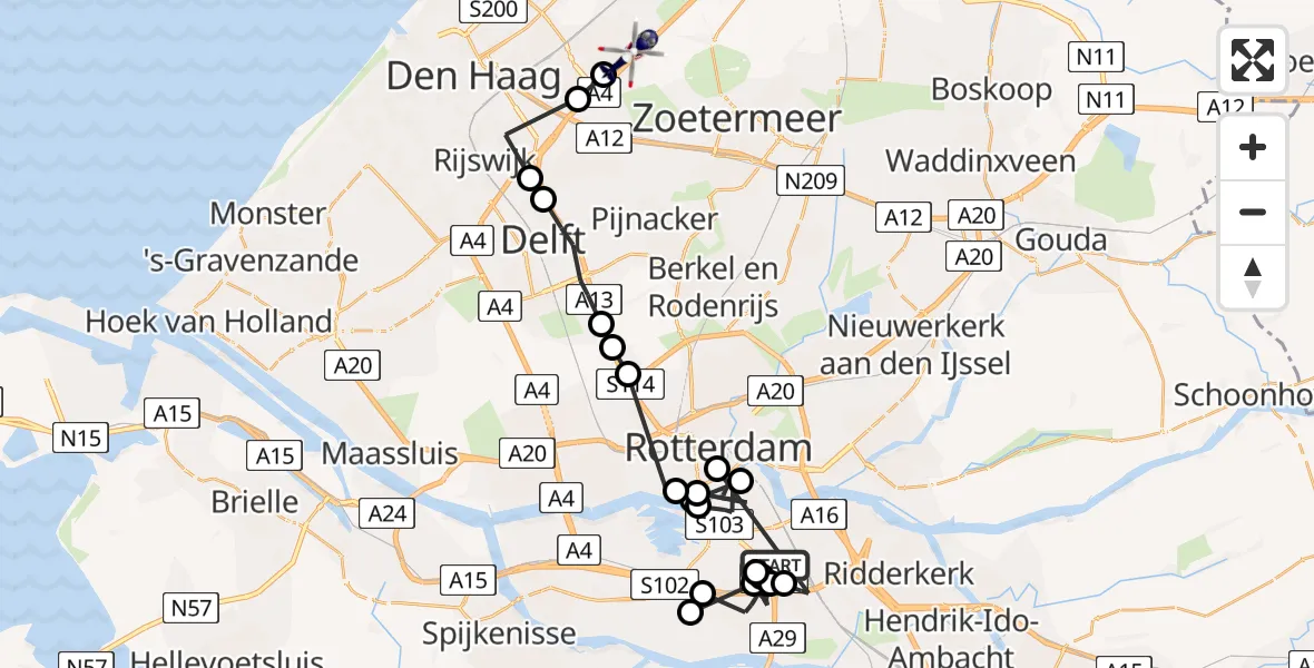 Vluchtroute Politiehelikopter Rotterdam - Leidschendam, 05 mei 2022, 09:46