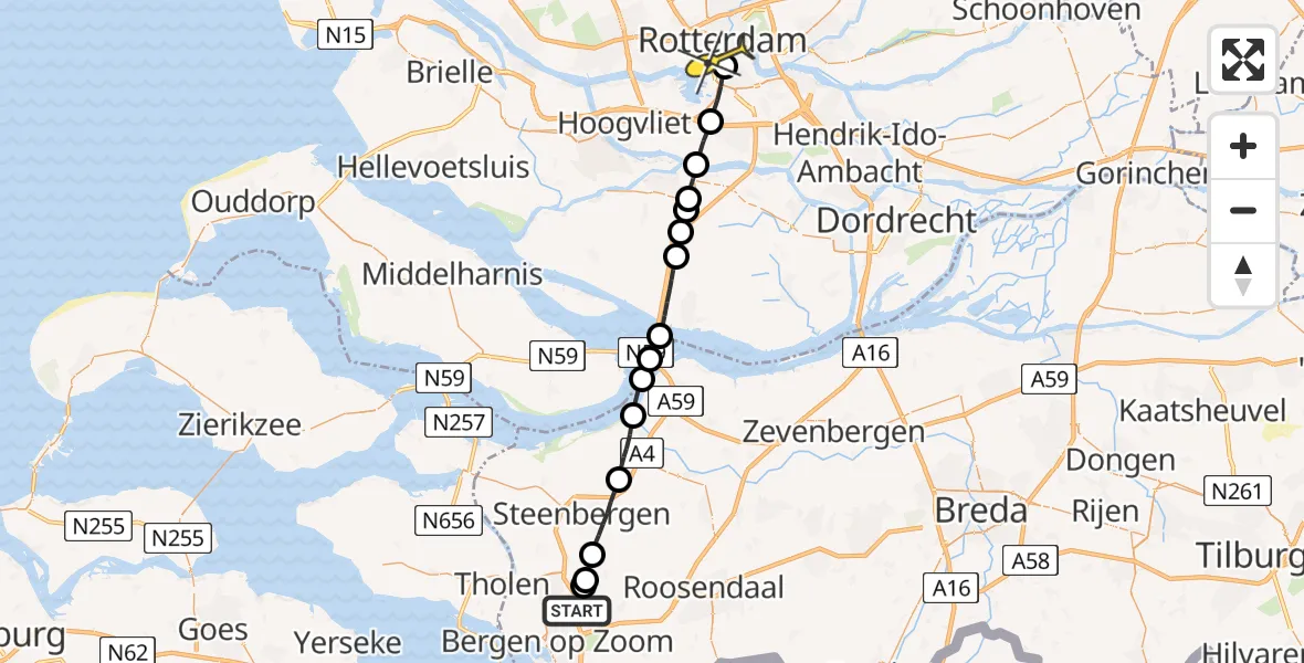 Routekaart van de vlucht: Lifeliner 2 naar Erasmus MC