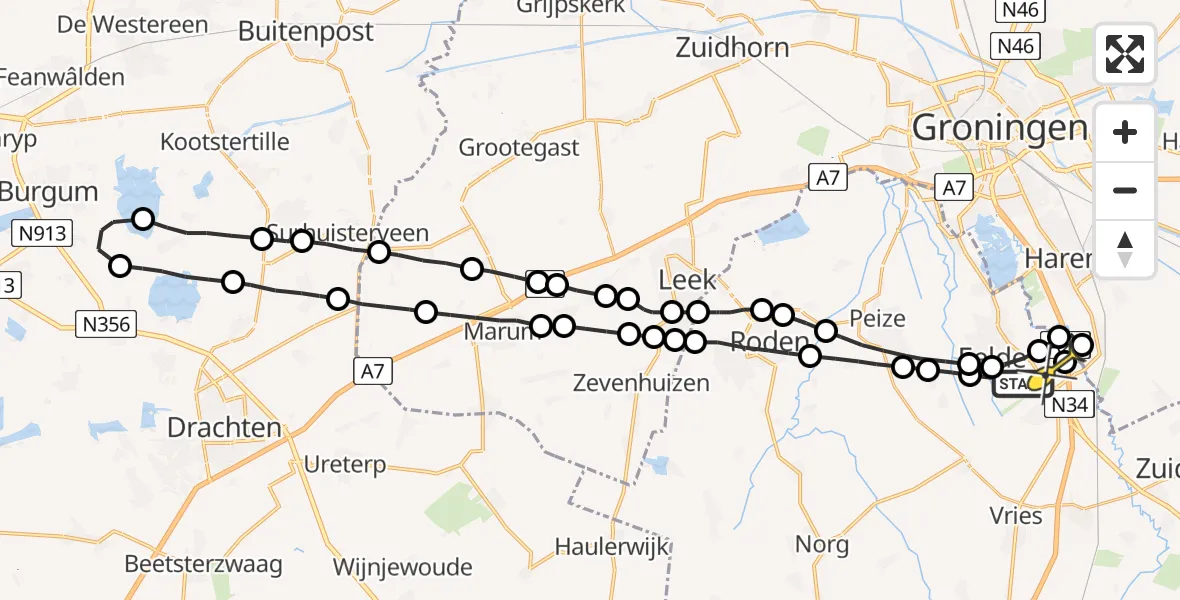 Routekaart van de vlucht: Lifeliner 4 naar Eelde