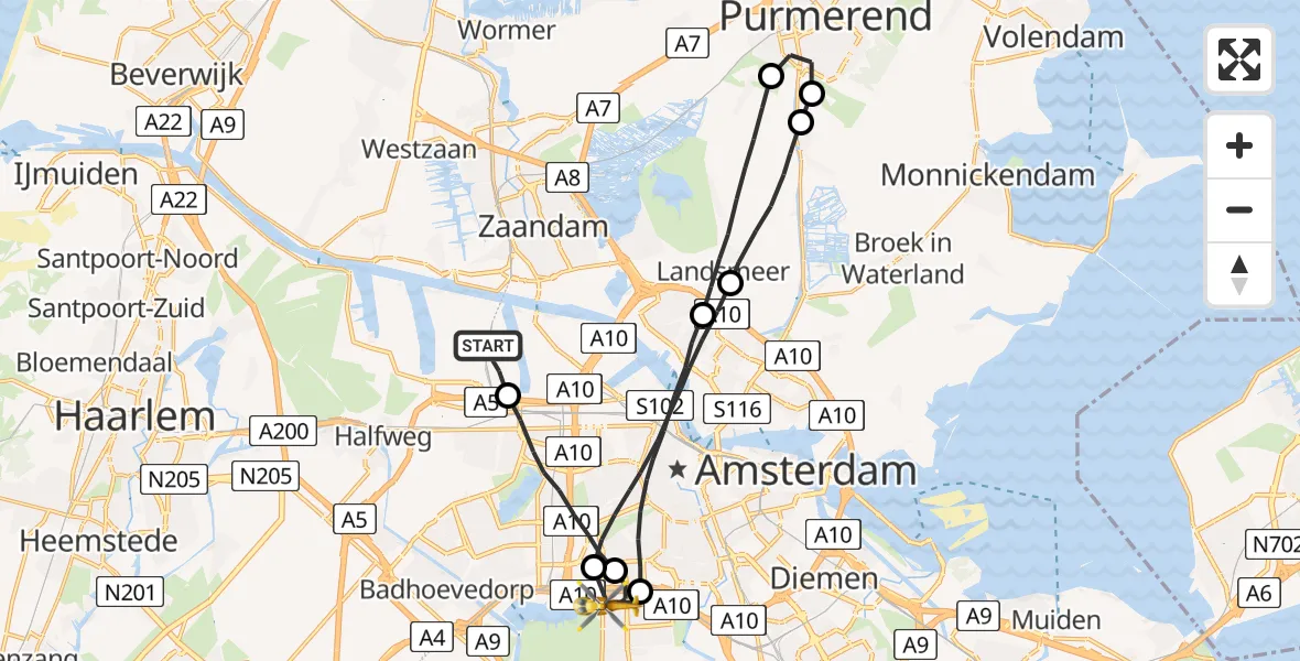 Vluchtroute Traumahelikopter Amsterdam Heliport - VU Medisch Centrum Amsterdam, 05 mei 2022, 12:42