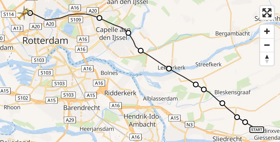 Routekaart van de vlucht: Lifeliner 2 naar Rotterdam The Hague Airport