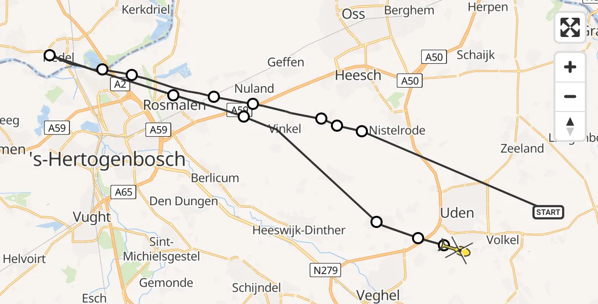 Routekaart van de vlucht: Lifeliner 3 naar Uden