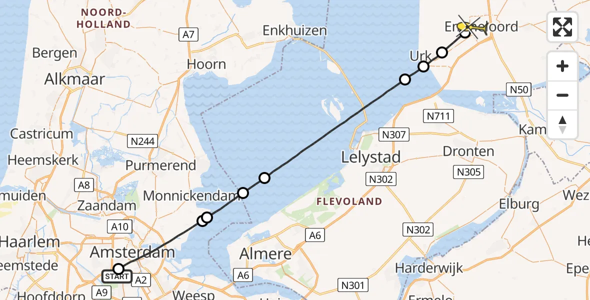 Routekaart van de vlucht: Lifeliner 1 naar Emmeloord