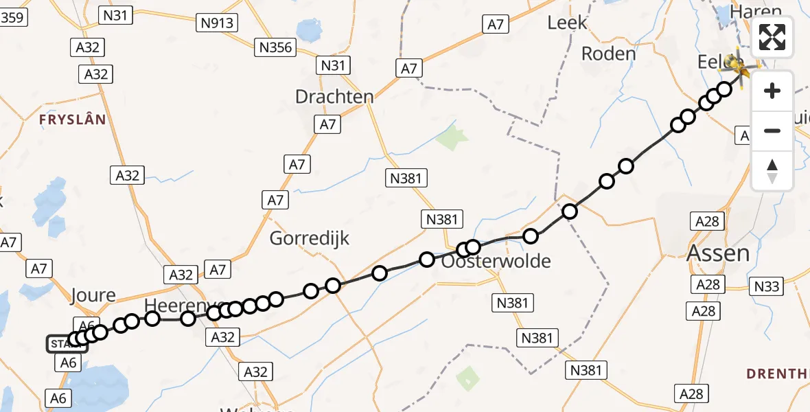 Vluchtroute Traumahelikopter Sint Nicolaasga - Groningen Airport Eelde, 05 mei 2022, 17:10