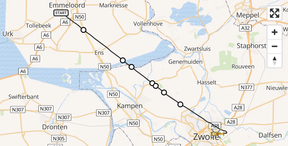 Vluchtroute Traumahelikopter Emmeloord - Zwolle, 05 mei 2022, 17:11