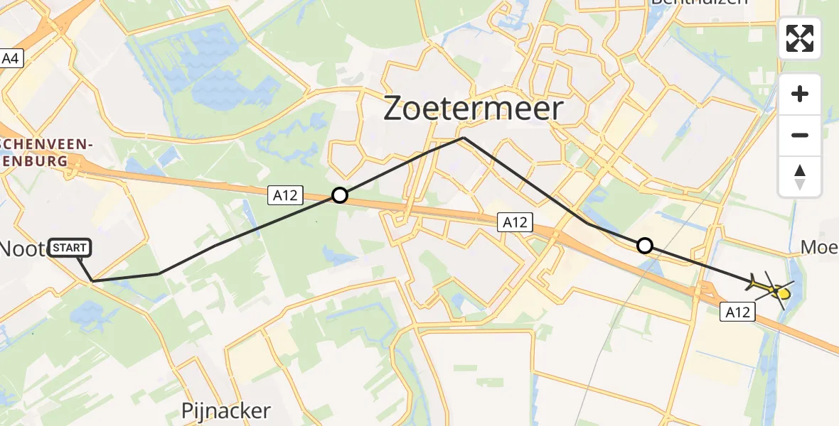 Routekaart van de vlucht: Politiehelikopter naar Bleiswijk