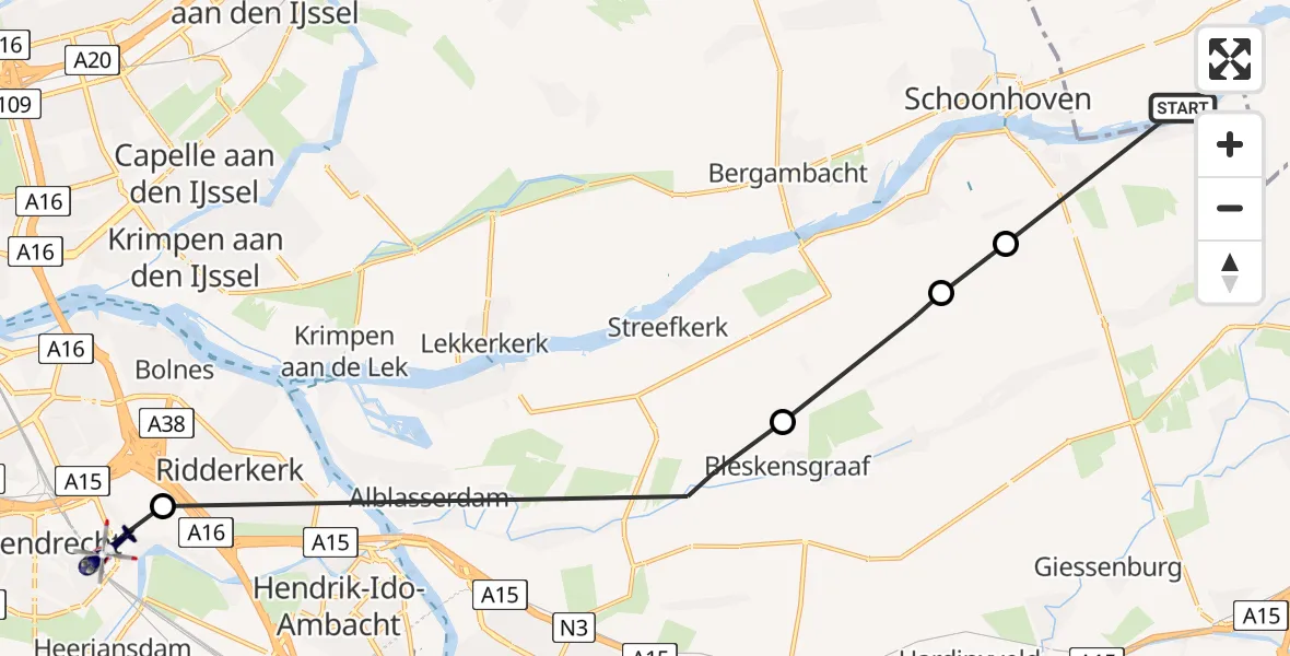 Vluchtroute Politiehelikopter Lopik - Barendrecht, 05 mei 2022, 18:10