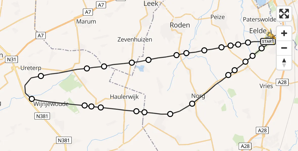 Vluchtroute Traumahelikopter Groningen Airport Eelde - Groningen Airport Eelde, 05 mei 2022, 18:15