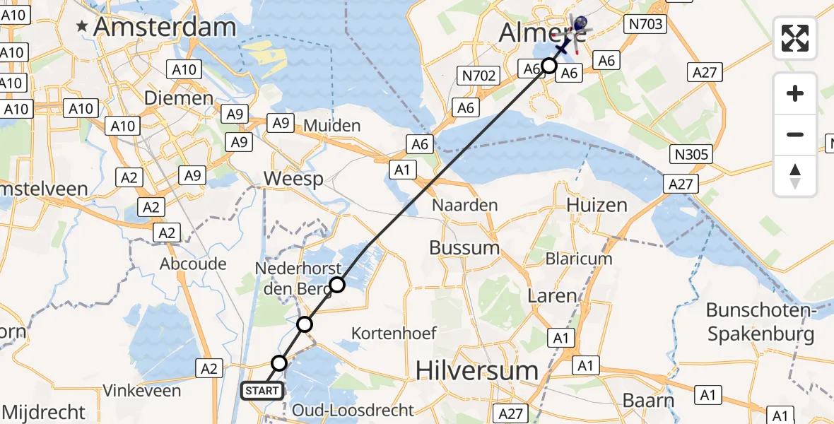 Vluchtroute Politiehelikopter Loenen aan de Vecht - Almere, 05 mei 2022, 18:43