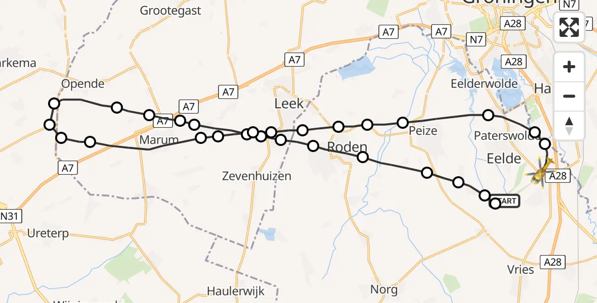Vluchtroute Traumahelikopter Groningen Airport Eelde - Groningen Airport Eelde, 06 mei 2022, 08:26