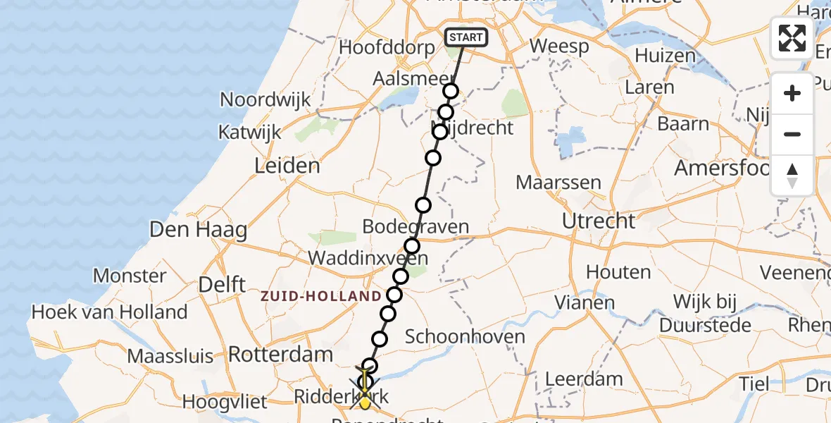 Routekaart van de vlucht: Lifeliner 1 naar Kinderdijk