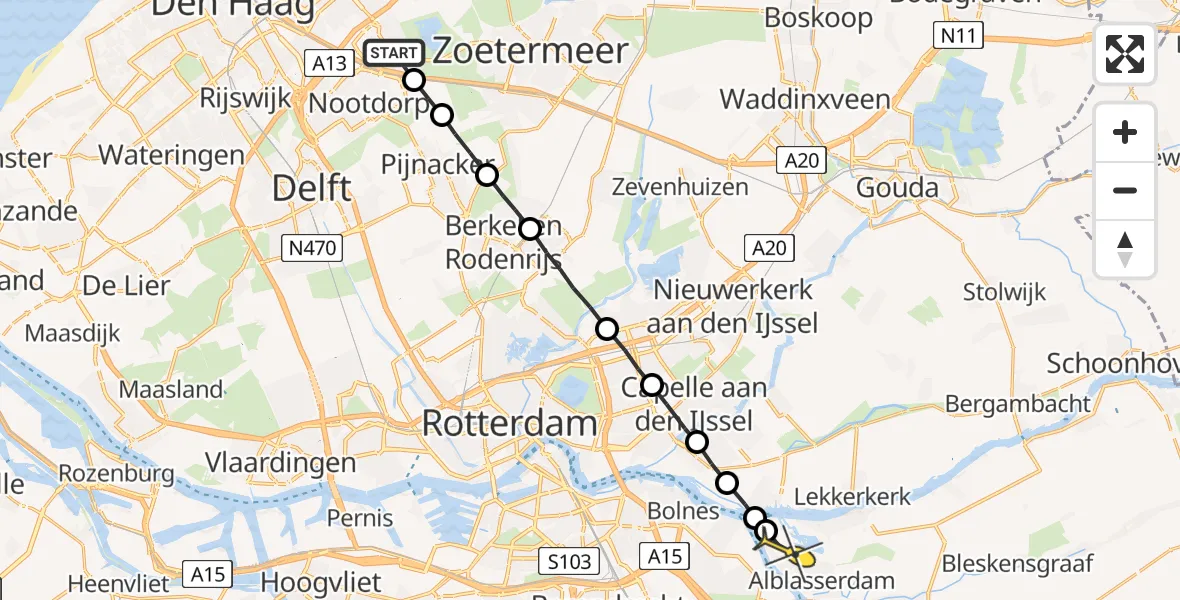 Routekaart van de vlucht: Lifeliner 2 naar Alblasserdam