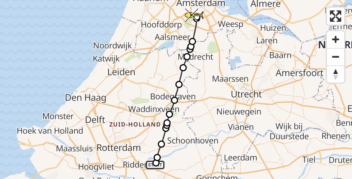 Routekaart van de vlucht: Lifeliner 1 naar VU Medisch Centrum Amsterdam