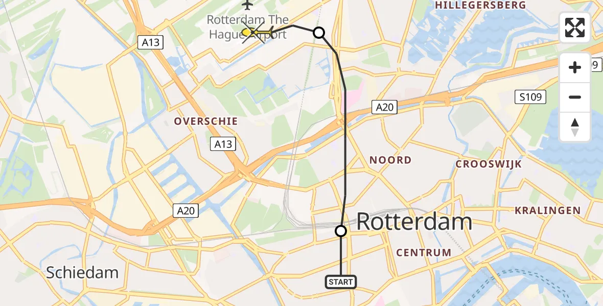 Routekaart van de vlucht: Lifeliner 2 naar Rotterdam The Hague Airport