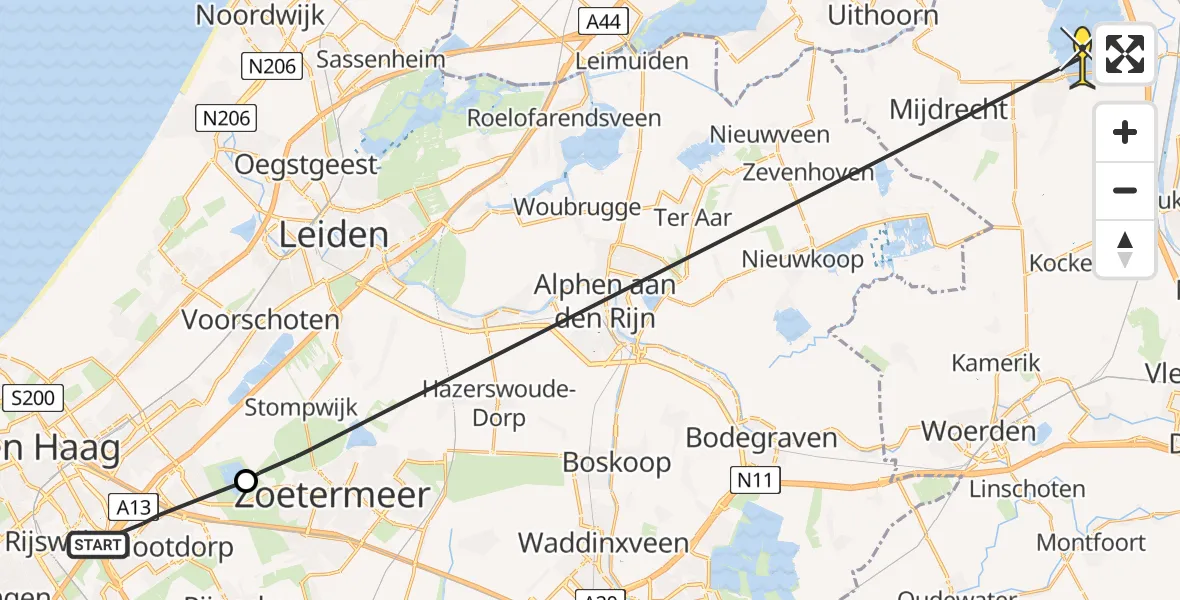 Routekaart van de vlucht: Politiehelikopter naar Vinkeveen
