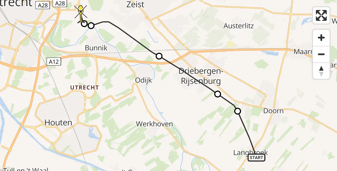 Routekaart van de vlucht: Lifeliner 3 naar Universitair Medisch Centrum Utrecht