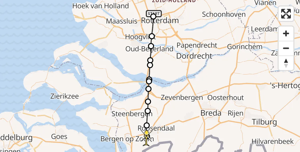 Routekaart van de vlucht: Lifeliner 2 naar Wouwse Plantage