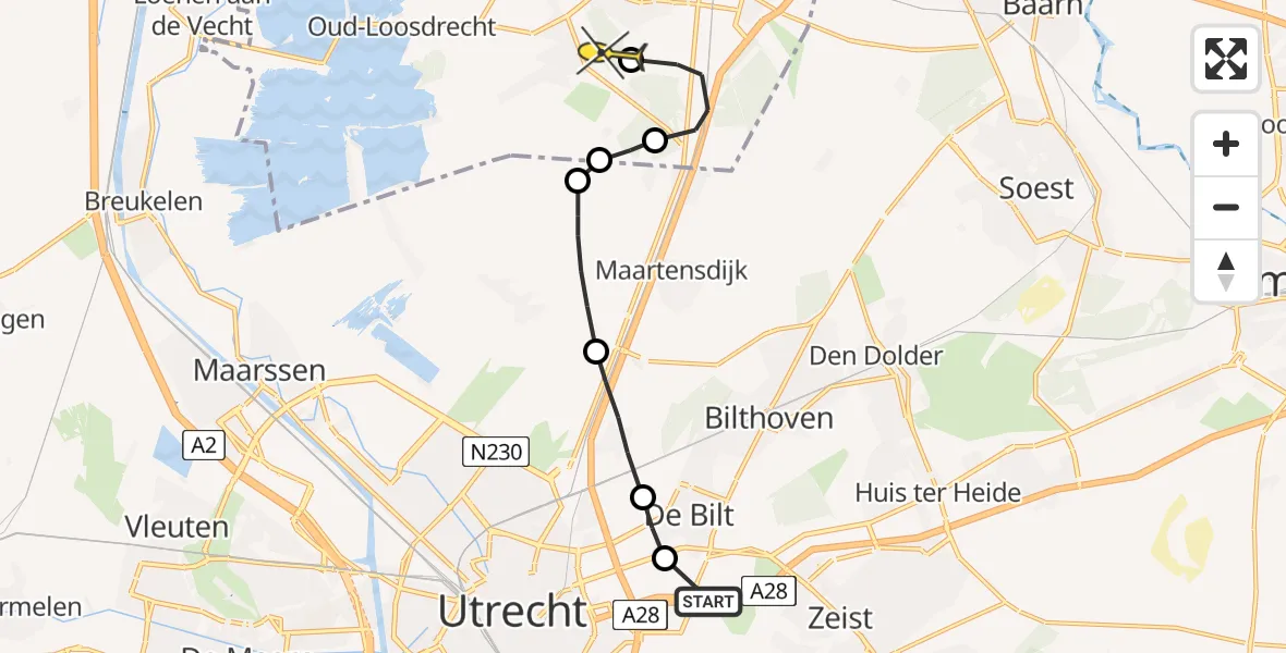 Routekaart van de vlucht: Lifeliner 3 naar Vliegveld Hilversum