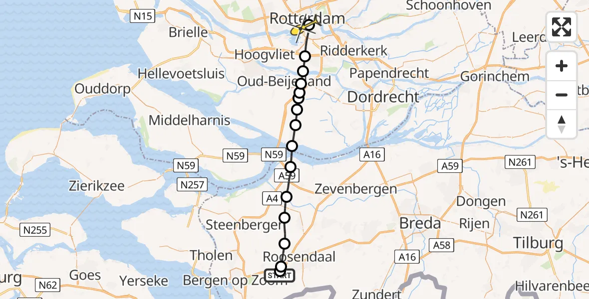 Routekaart van de vlucht: Lifeliner 2 naar Erasmus MC