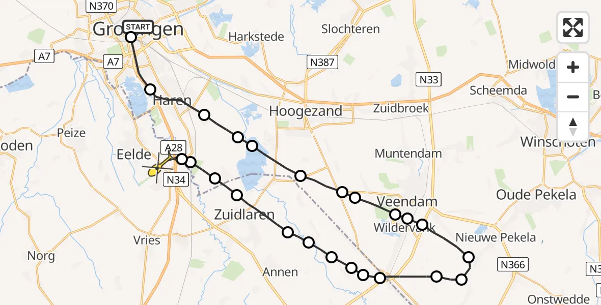 Routekaart van de vlucht: Lifeliner 4 naar Groningen Airport Eelde