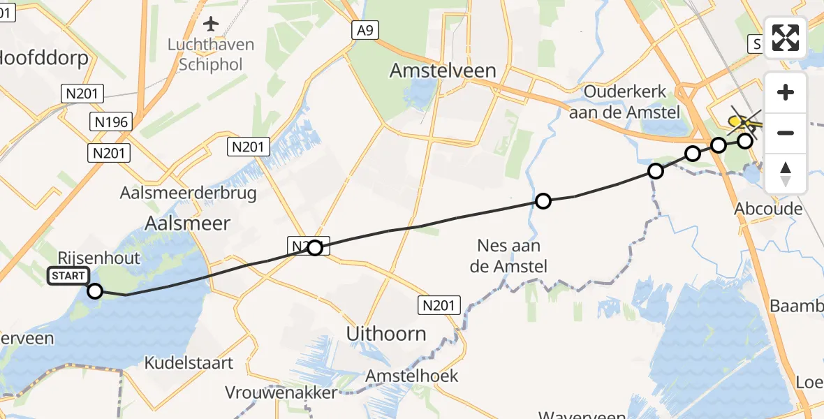 Routekaart van de vlucht: Lifeliner 1 naar Academisch Medisch Centrum (AMC)