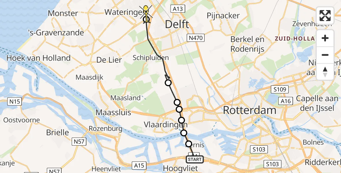 Routekaart van de vlucht: Politieheli naar Rijswijk