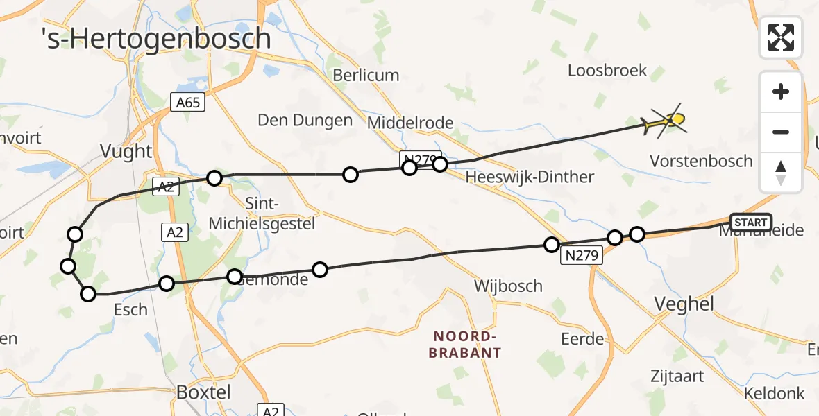 Routekaart van de vlucht: Lifeliner 3 naar Vorstenbosch