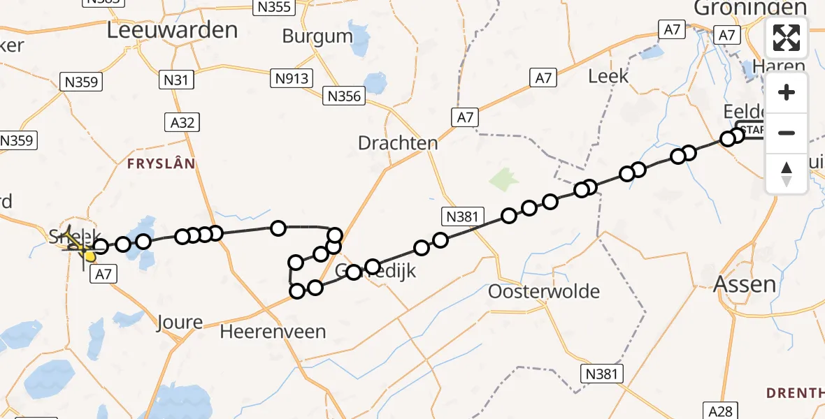 Routekaart van de vlucht: Lifeliner 4 naar Sneek