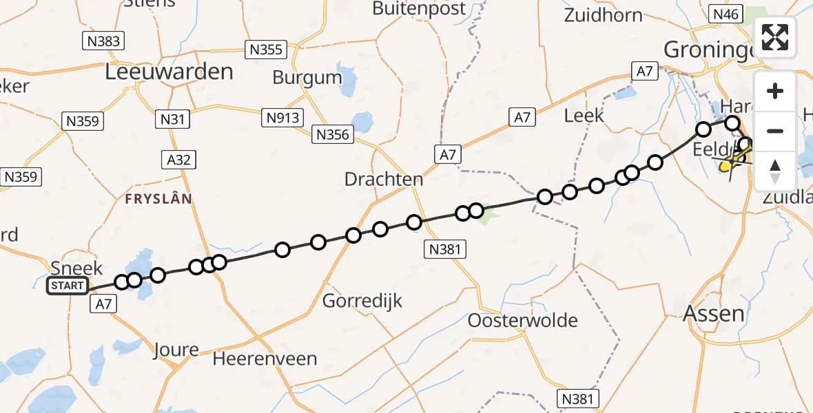 Routekaart van de vlucht: Lifeliner 4 naar Groningen Airport Eelde