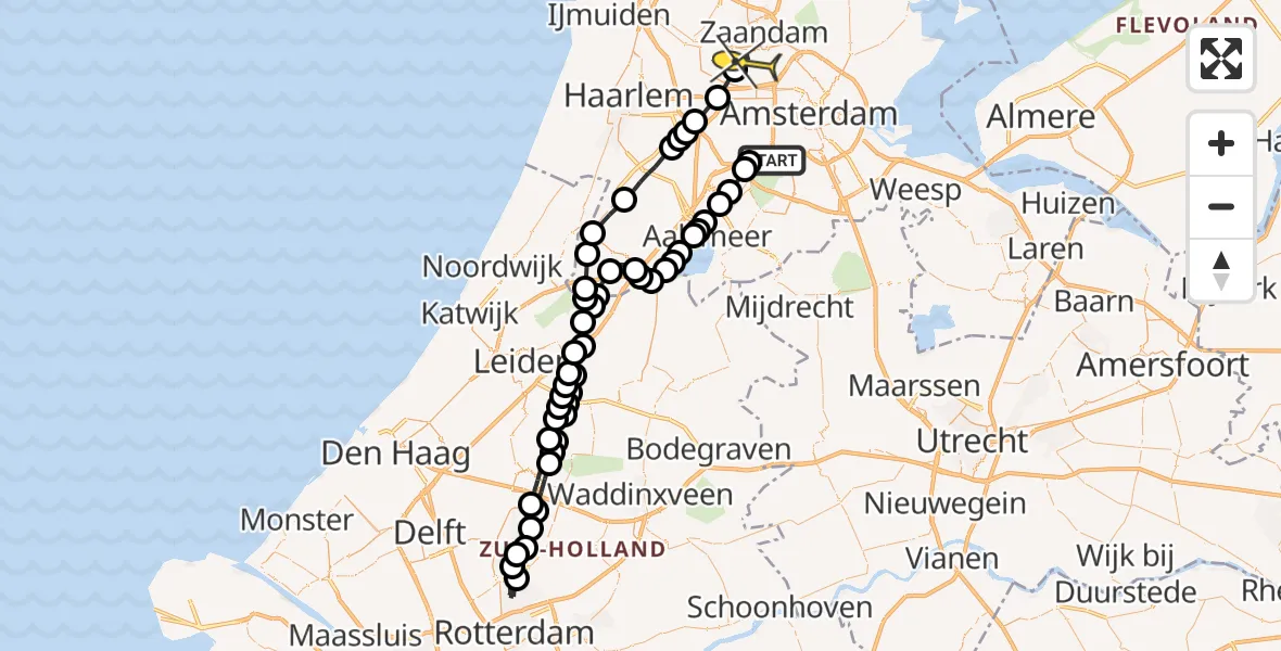 Routekaart van de vlucht: Lifeliner 1 naar Amsterdam Heliport