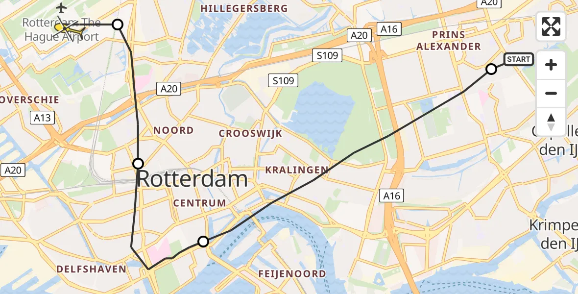 Routekaart van de vlucht: Lifeliner 2 naar Rotterdam The Hague Airport